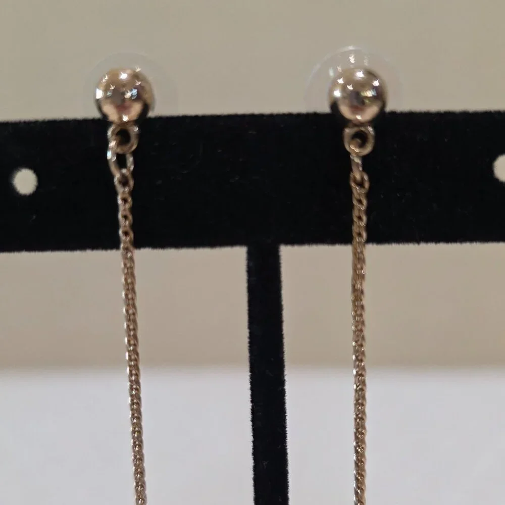 BP Nordstrom Long Two Faux Pearl Gold Chain Dangle Pierced Earrings